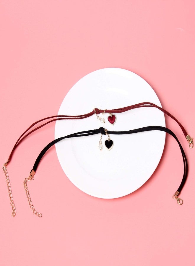 Maxforever Choker Set 2 PCS Choker Necklaces Velvet Choker Set Classic Gothic Chokers (Black/Claret Red) - Image 5